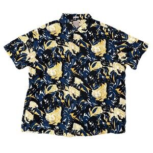 A-Frame Shirt Men's XXL Hawaiian All Over Golden Tiger Print Button Up Collar